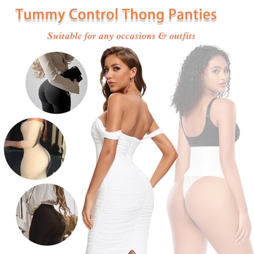 Image of Werena Tummy Control Thong Shapewear for Women Mid High Waisted Body Shaper Underwear Lace Shaping Thong Girdle Panties