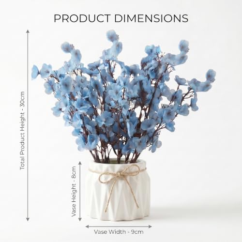 Image of Dekorly Artificial Lavender Plant in White Pot, 18cm - Realistic Faux Flower Arrangement for Home & Office Decor (Set of 1) (2, Blue Baby's Breath Flower)
