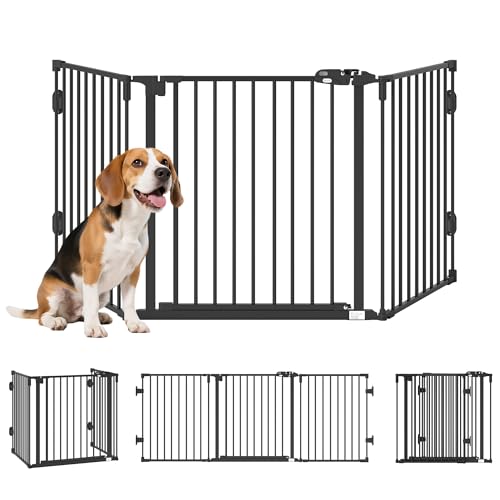 PawHut Cancelletto per Cani di Sicurezza Pieghevole da Interno, Regolabile Fino a 202.5cm, Cancello per Cani con Chiusura Automatica e Sistema di Blocco, 76A cm, Nero