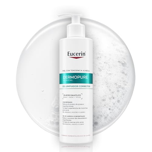 Eucerin DermoPure Clinical Gel Limpiador Corrector (400 ml), limpiador facial y corporal contra manchas, imperfecciones y brillos con Ácido Salicílico, para piel con tendencia acneica