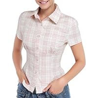 Trachtenbluse Damen Jasmin - Rot/Weiß Kariert Mit Herzknöpfen & Stehkragen