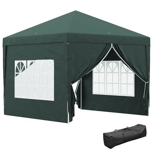 Outsunny Carpa Plegable Pop up Gazebo 3x3 m Cenador Plegable con 4 Paredes Laterales Anti UV y Bolsa de Transporte para Camping Fiestas Verde