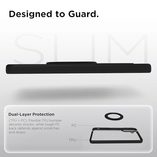 Image of RIGGEAR Shockproof Sleek Hybrid Armor 360 Rotating Magnetic Ring Stand Back Cover Case Compatible with MagSafe Accessories for Samsung Galaxy S26 (Clear PC + Black TPU Bumper)