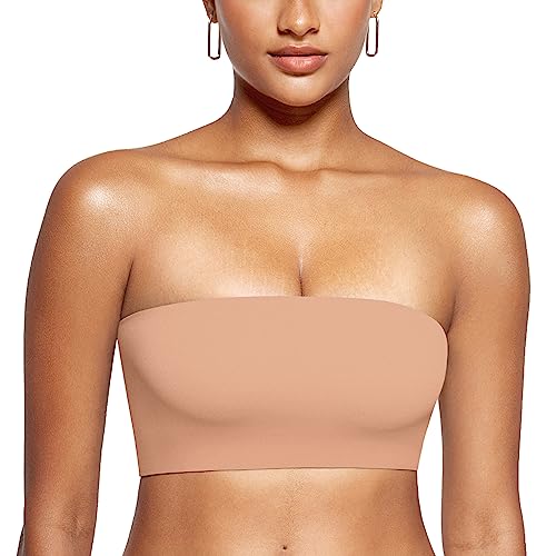 Image of INLYRIC Women's Inbarely Strapless Bandeau Bra Bralette Tube Top Seamless Comfortable Stretchy Non Padded Bras Tops