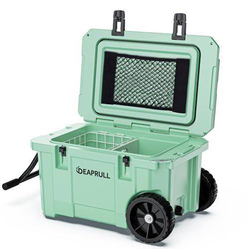 55 Quart Wheeled Cooler with Cup Holders, Leak-Proof, Green
