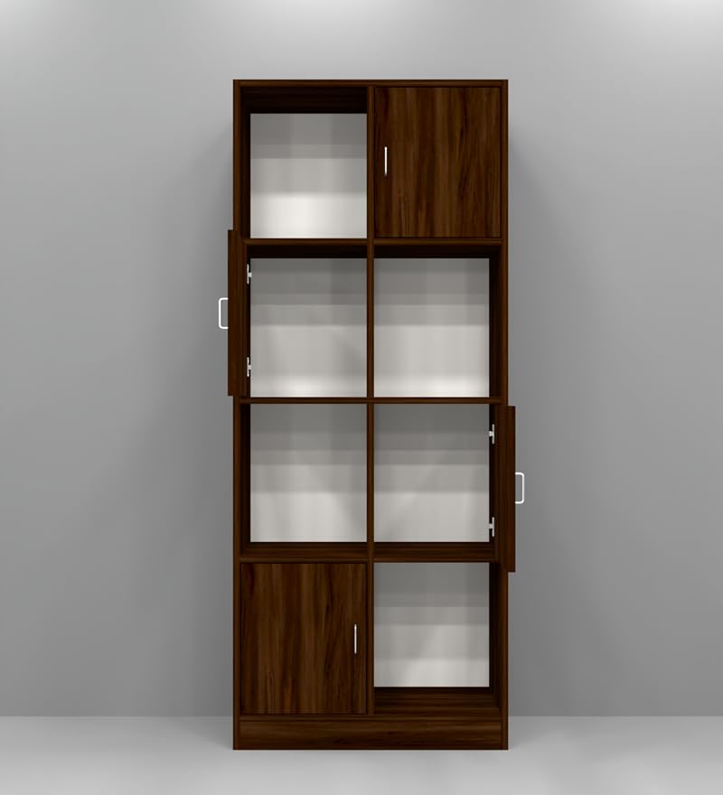 Image of SPECIALITY PANELS Bookshelf with 4 Open and 4 Closed Compartments, Brown Wood Finish, 176x73x35 cm, with Carpenter Assembly