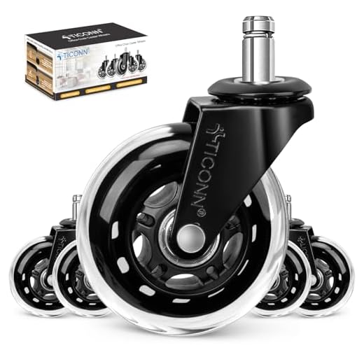 TICONN Office Chair Caster Wheels Set of 5 for Tile, Hardwood Floors and Carpets, Universal Fit for Most Chairs (Transparent)