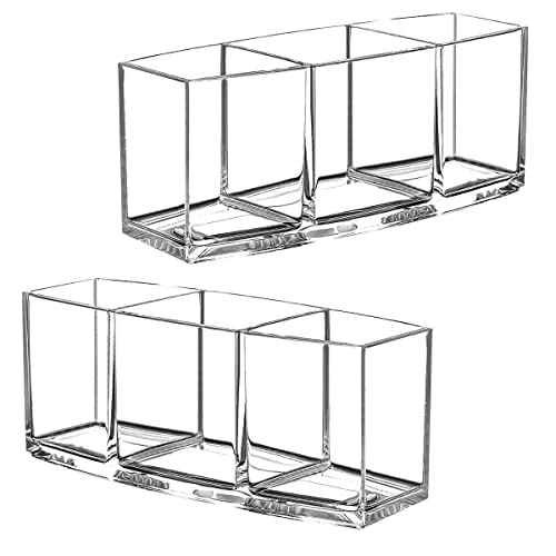 Organisateur à 3 emplacements en acrylique pour pinceaux de maquillage et produits cosmétiques (lot de 2, transparent) Cover