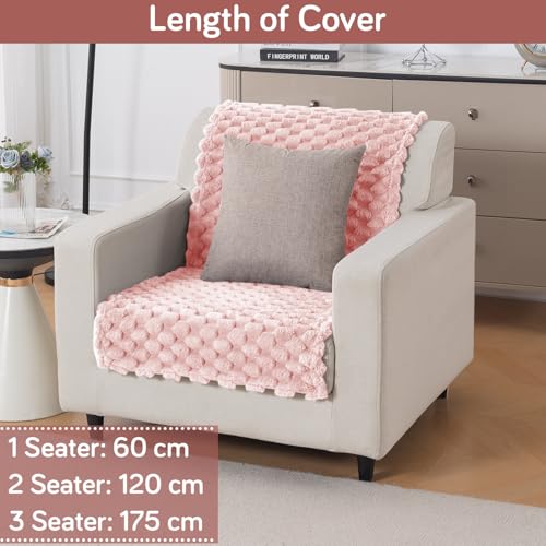 Image of HOKIPO Luxury Rabbit Wool Plush Fluffy Sofa Cover for 1 Seater Sofa | Full Protection for Sofa Seat and Back | 'BunnySoft Series' (180x60 cm), Flamingo Pink (AR-6666-PNK)