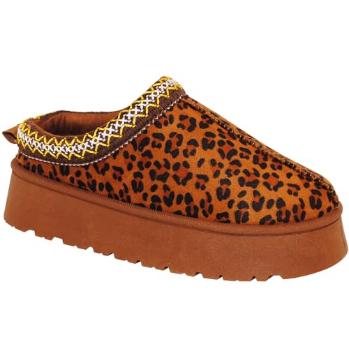 TRENDSUP Women's Platform Slippers, Suede Short Ankle Boots, Fur Fleece Lined, Slip-on, Durable for Indoor and Outdoor, Warm and Fuzzy