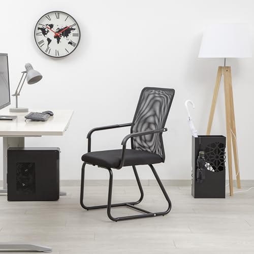 Baroni Home Sedia Da Ufficio Con Seduta Ergonomica E Schienale In Tela Traspirante, Braccioli E Struttura In Ferro, Poltrona A Sbalzo Per Conferenze, Portata 130 Kg, Nera, 47X60X92 Cm - 2