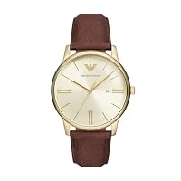 Emporio Armani Men's Brown Leather Minimalist Analogue Watch, 42mm