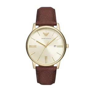 Emporio Armani Three-Hand Date Brown Leather Watch AR11610