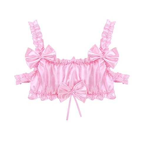 ACSUSS Sissy Men's Frilly Satin Training Bra Wire-Free Bralette Cross Dresser Crop Top3