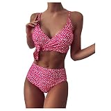 Swimwear für Damen sexy Split Bikini Badeanzug zweiteilig V-Ausschnitt Polka Dot geknotet Tankini Set hohe Taille Badeanzug Set Bikini Badeanzug Strand Badeanzug Set Swimwear