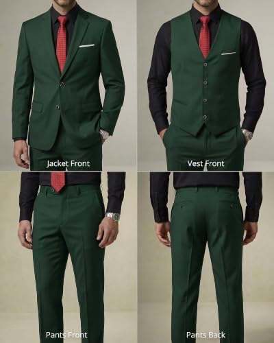Image of YND Men's 3 Piece Suit with Tie, Solid Color Slim Fit Jacket Vest and Pants