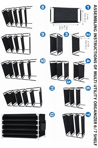 Image of 6-Tier Shoe Rack with Dust-Proof Cover, Black with Gold Trim, Multi-Pair Storage Organiser (Blue)