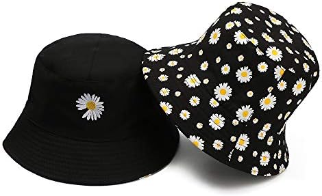 gENEniC Fashion Daisies Print Bucket Hat, Unisex Four Seasons Fisherman Cap,Foldable Double-Sided Outdoor Casual Sun Hat