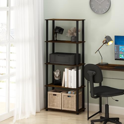 Image of Furinno Turn-S-Tube 5-Tier Multipurpose Shelf Display Rack with Square Tubes, Amber Pine /Black