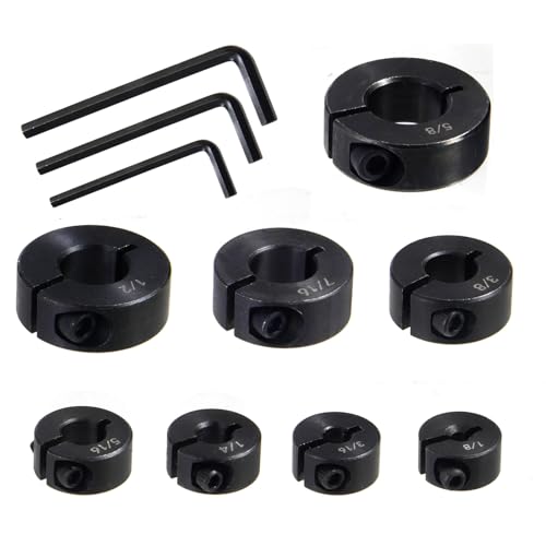 Nalegtocw Drill Bit Stop Collar Set Split Ring Drill Bit Depth Stop:1/8 3/16 1/4 5/16 3/8 7/16 1/2 and 5/8-Inch with Allen Wrench to Tighten The Stops Set-Screws (8-Piece)