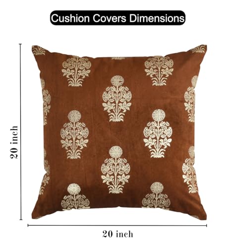 Image of DEVSANG Foil Velvet Cushion Covers 20 inch x 20 inch Set of 5 pc, Brown