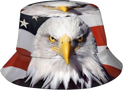 Image of Dujunex American Flag Stars Bucket Hat Summer Travel Beach Sun Hats Outdoor Cap for Women Man