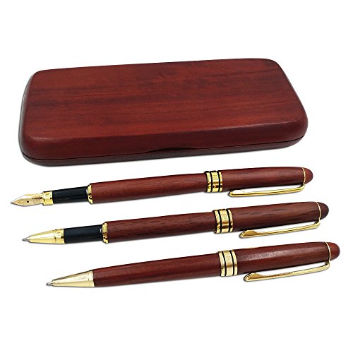 Ren Handcraft PEN THREE 3 Pcs Wooden Pens Set With Gift Case/Best Writing Fountain Fancy Ballpoint Pen And Luxury Gel Pen thumb #1