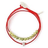 Karma and Luck - Serene Reflections - Women's Real Jade Stone Red String Wrap with 925 Sterling...