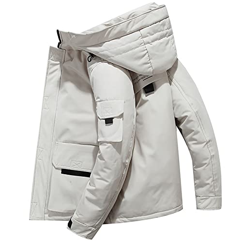 Doudoune homme imperméable avec capuche grande poche manteau parka pliable blanc taille L