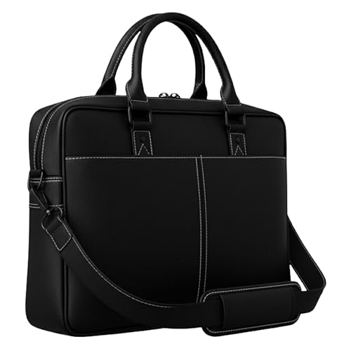 Image of Vegan Leather Laptop Messenger Bag for Men & Women | 15.6 Inch Office Shoulder Bag with Padded Laptop Compartment Multi-Pocket Work Satchel Adjustable Strap Business Bag | Alls