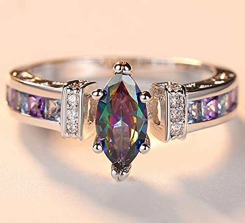 Fashion Marquise Shape Cut Created Mystic Rainbow Topaz 925 Sterling Silver Plated Promise Ring Jewelry Gifts for Her (US size 8)2