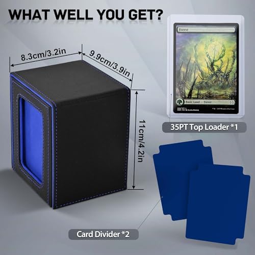 ZLCA MTG Deck Box with Commander Window Display, Trading Card Storage Box Holds 100 Double-Sleeved Cards Suitable for TCG/CCG/PTCG/EDH/Magic/Sport Cards (Black&Blue) - 1