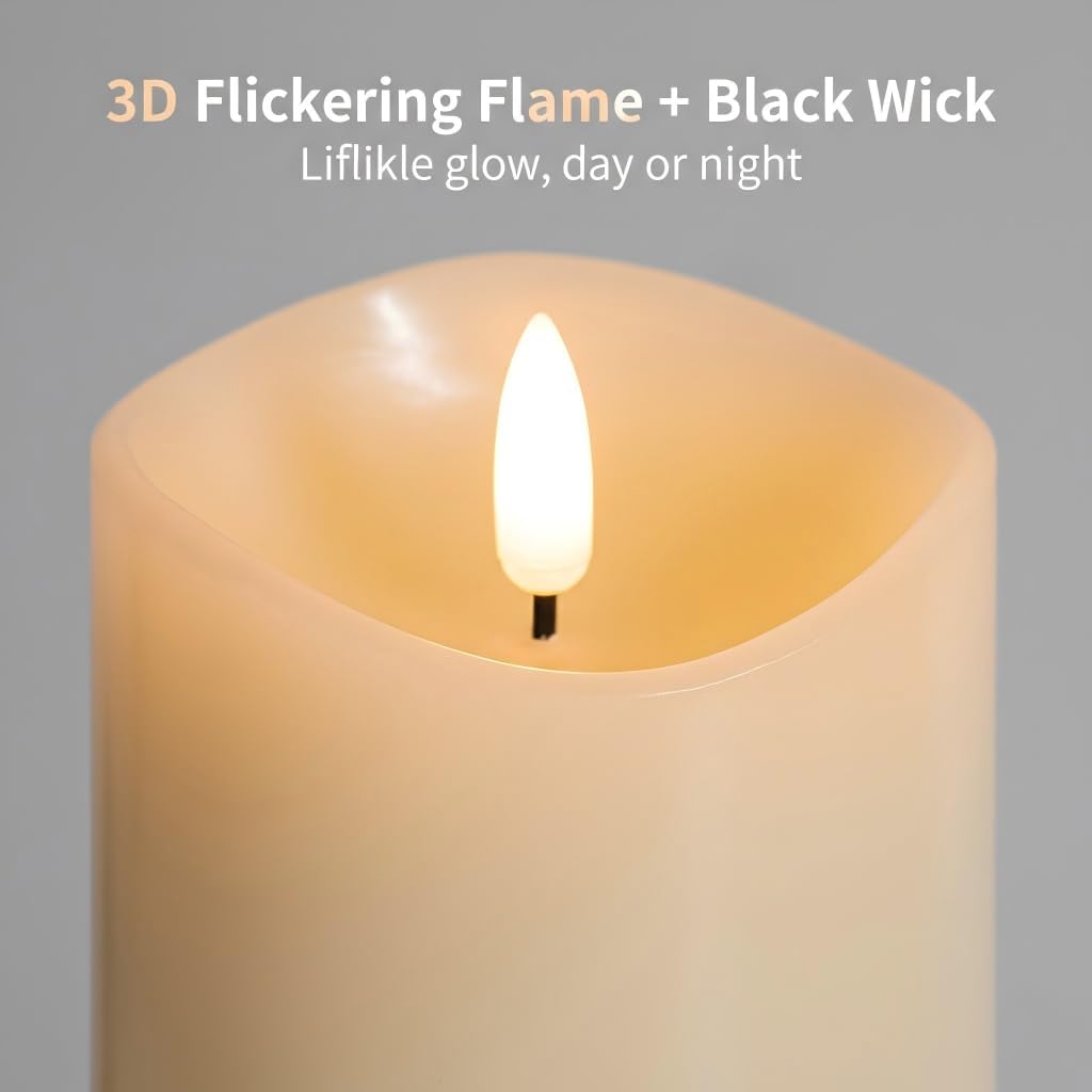 Candele a pilastro a LED grandi, candele natalizie tremolanti senza fiamma, 15,2 cm, in vera cera, a batteria, candele bianche avorio per San Valentino, matrimoni, vacanze, feste, decorazioni per la