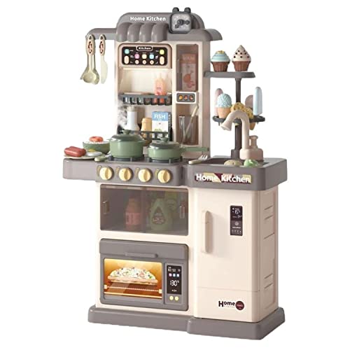 Kinderküche mit Spülbecken, Kinderherd, Licht, Sound, Spielzeugküche - Die Spielküche Jasmin in Grau mit 37 Zubehör Teilen ist perfekt für Kids ab 3 Jahren