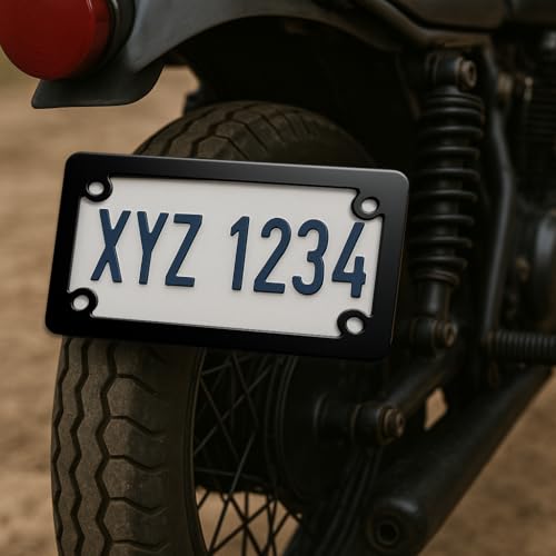 Image of FOTN FTON Stainless Steel Motorcycle License Plate Frame Compatible with Harley,Yamaha - Timeproof Motorcycle Tag Frame (Black & red)