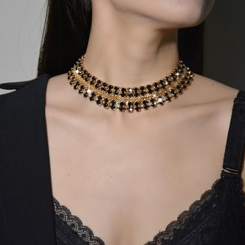 Gold Black Choker Necklace for Women Bridesmaid Wedding Prom Necklaces Halloween Fall Necklaces Accessories Rhinestone Gargantillas De Mujer Elegantes Christmas Graduation Jewelry2