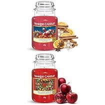 Bundle of Yankee Candle Scented Candle, Candela in giara grande della Vigilia di Natale, Candele a lunga combustione: fino a 150 ore + Yankee Candle Candela profumata in giara grande, Red Apple Wreath