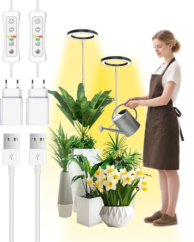 Beautiebeam Wachstumslampe für Zimmerpflanzen LED Grow Light Full Spectrum,35~155cm Wachstumslampe höhenverstellbar,8/12/16Stunden Timer,10 Helligkeitsstufen,4 Meter Stromkabel,5V Adapter,Schwarz,2PCS