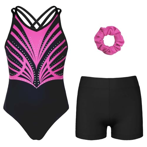 Gymnastics Leotards for Girls With Polyamide Shorts Sparkly Ballet Dance Activewear 12-13 Years Rose-red Diamond