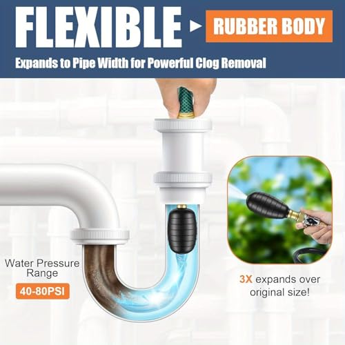 Kit de 3 piezas para destapar cañerías, vejiga destapadora que se adapta a tuberías de 1" a 6", ideal para desagües de baños, duchas, piscinas, cocinas y desagües principales miniatura 3