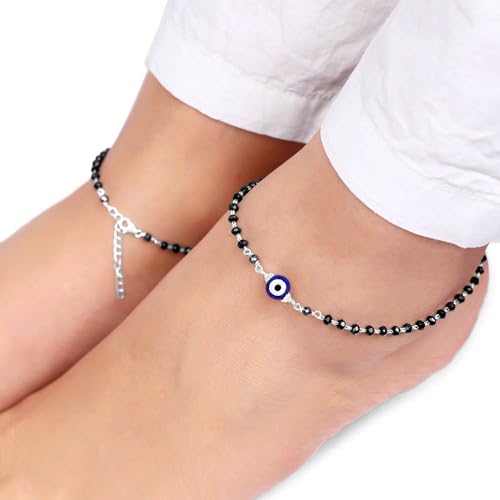 Image of GIVA 925 Silver Evil Eye Beaded Anklet,Single | Gifts for Women and Girls | With Certificate of Authenticity and 925 Stamp | 6 Months Warranty