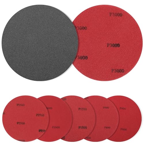 Sibba Bowling Sanding Pads 6 PCS Grit Pads Set for Bowling Ball Resurfacing Polishing & Cleaning Kit Includes P500, P1000, P1500, P2000, P3000, P5000, Red & Gray Abralon Pad Bowlings Accessories