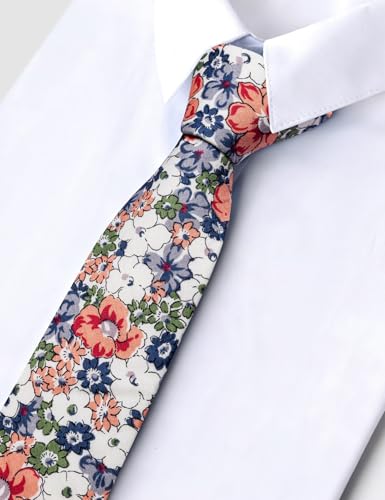 Image of Barry.Wang 100% Cotton Floral Ties for Men 63 inch Extra Long Necktie Clip | Fashion Cotton Printed Neckties,Wildflower 2.76 inch Ties Skinny,Gift Box,Groomsmen Wedding‌ Engagement Graduation