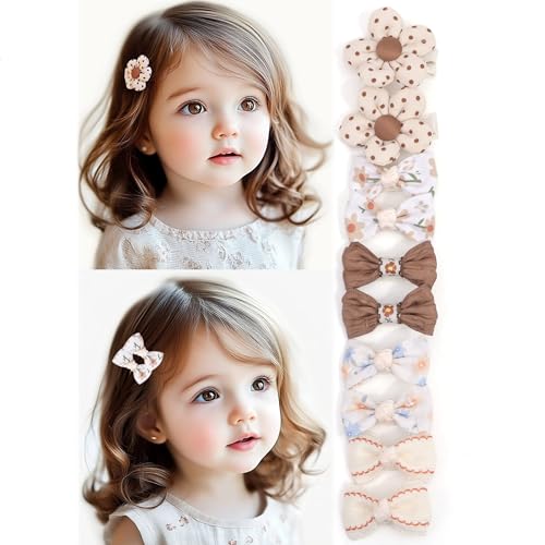 Baby Girls Hair Bow Clips, 10pcs Boutique Cotton Fully Lined Hair Pins, Non Slip Baby Barrettes Accessories for Infants Toddlers Fine Hair by BIANHUAN (Set-E)