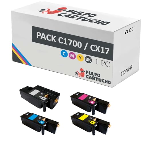 Pulpo Cartucho   Pack de 4 Toner Genéricos C1700 / CX17 Compatibles con Epson C 1700 / CX 17   1 BK / 1 C / 1 M / 1 Y   para Impresoras Aculaser C1700N, C1750W, CX17, CX17NF, CX17WF