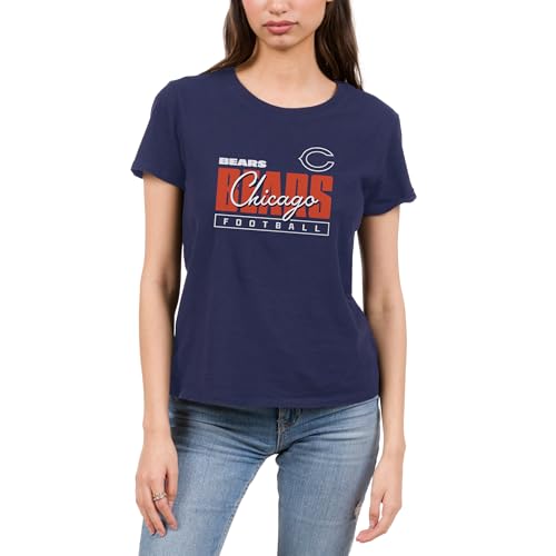 Junk Food NFL - Women's Adult Short Sleeve Fan Tee - Chicago Bears Modern Script - Officially Licensed - Navy - XL