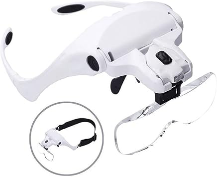 5 Lens 1.0X 1.5X 2.0X 2.5X 3.5X Adjustable Headband Magnifying Glass Magnifier with LED Light Lamp Magnifying Glasses for False Lashes Eyelash Extension White