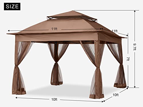 Image of MASTERCANOPY 11x11 ft Pop Up Gazebo with Netting Screen Walls, Brown