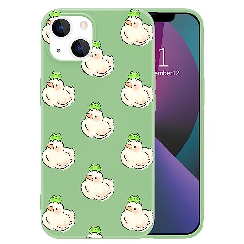 MAYCARI Cute Frog and Duck Phone Case for iPhone 7/8/SE 2020, Green Liquid Silicone Girly Cases,Cartoon Soft Gel Rubber Full-Body Protective Microfiber Lining Shockproof Cover