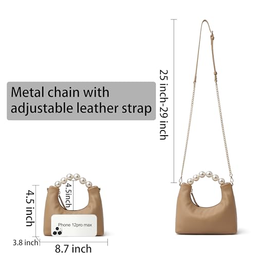 Image of DORIS&JACKY Small Top Handle Clutch Purse for Women, Designer Evening Bag With Pearl Tote Handle and Chain Strap